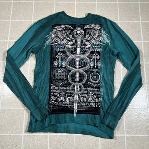 Affliction Shirt Mens XL Long Sleeve Thermal Sword Wings Cross Vintage Y2K Goth